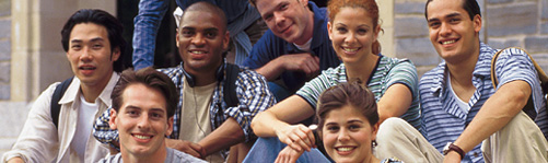 group of students sitting on steps